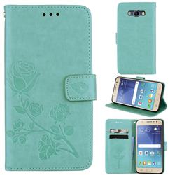 Embossing Rose Flower Leather Wallet Case for Samsung Galaxy J7 2016 J710 - Green