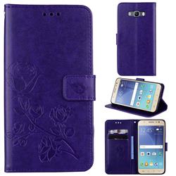 Embossing Rose Flower Leather Wallet Case for Samsung Galaxy J7 2016 J710 - Purple