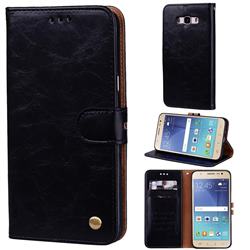 Luxury Retro Oil Wax PU Leather Wallet Phone Case for Samsung Galaxy J7 2016 J710 - Deep Black