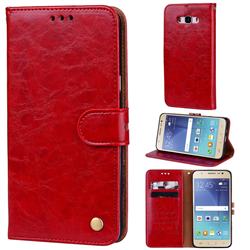 Luxury Retro Oil Wax PU Leather Wallet Phone Case for Samsung Galaxy J7 2016 J710 - Brown Red