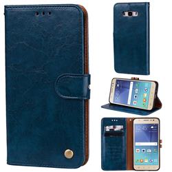 Luxury Retro Oil Wax PU Leather Wallet Phone Case for Samsung Galaxy J7 2016 J710 - Sapphire