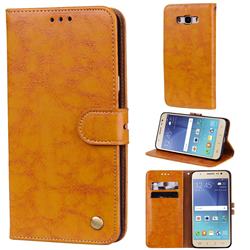 Luxury Retro Oil Wax PU Leather Wallet Phone Case for Samsung Galaxy J7 2016 J710 - Orange Yellow