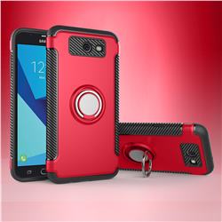 Armor Anti Drop Carbon PC + Silicon Invisible Ring Holder Phone Case for Samsung Galaxy J7 2017 Halo US Edition - Red