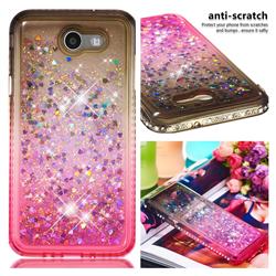 Diamond Frame Liquid Glitter Quicksand Sequins Phone Case for Samsung Galaxy J7 2017 Halo US Edition - Gray Pink