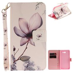 Magnolia Flower Hand Strap Leather Wallet Case for Samsung Galaxy J7 2017 Halo