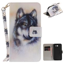 Snow Wolf Hand Strap Leather Wallet Case for Samsung Galaxy J7 2017 Halo