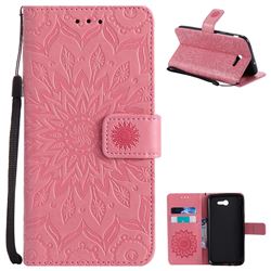 Embossing Sunflower Leather Wallet Case for Samsung Galaxy J7 2017 Halo - Pink