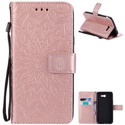 Embossing Sunflower Leather Wallet Case for Samsung Galaxy J7 2017 Halo - Rose Gold