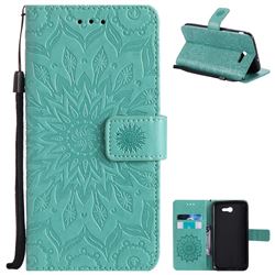 Embossing Sunflower Leather Wallet Case for Samsung Galaxy J7 2017 Halo - Green