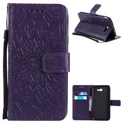 Embossing Sunflower Leather Wallet Case for Samsung Galaxy J7 2017 Halo - Purple
