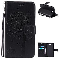 Embossing Butterfly Tree Leather Wallet Case for Samsung Galaxy J7 2017 Halo - Black