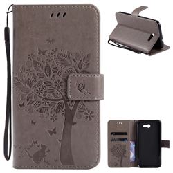 Embossing Butterfly Tree Leather Wallet Case for Samsung Galaxy J7 2017 Halo - Grey