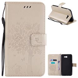 Embossing Butterfly Tree Leather Wallet Case for Samsung Galaxy J7 2017 Halo - Champagne