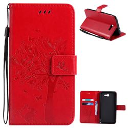 Embossing Butterfly Tree Leather Wallet Case for Samsung Galaxy J7 2017 Halo - Red