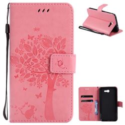 Embossing Butterfly Tree Leather Wallet Case for Samsung Galaxy J7 2017 Halo - Pink
