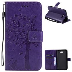 Embossing Butterfly Tree Leather Wallet Case for Samsung Galaxy J7 2017 Halo - Purple