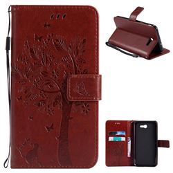 Embossing Butterfly Tree Leather Wallet Case for Samsung Galaxy J7 2017 Halo - Brown
