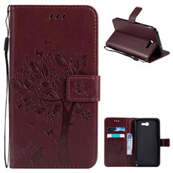 Embossing Butterfly Tree Leather Wallet Case for Samsung Galaxy J7 2017 Halo - Coffee