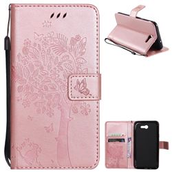 Embossing Butterfly Tree Leather Wallet Case for Samsung Galaxy J7 2017 Halo - Rose Pink