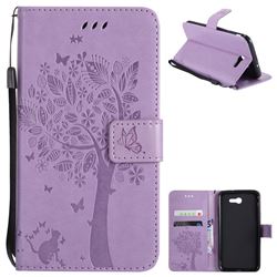 Embossing Butterfly Tree Leather Wallet Case for Samsung Galaxy J7 2017 Halo - Violet
