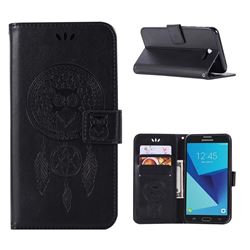 Intricate Embossing Owl Campanula Leather Wallet Case for Samsung Galaxy J7 2017 Halo US Edition - Black