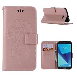 Intricate Embossing Owl Campanula Leather Wallet Case for Samsung Galaxy J7 2017 Halo US Edition - Rose Gold