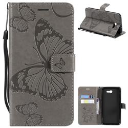 Embossing 3D Butterfly Leather Wallet Case for Samsung Galaxy J7 2017 Halo US Edition - Gray