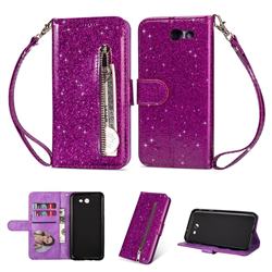 Glitter Shine Leather Zipper Wallet Phone Case for Samsung Galaxy J7 2017 Halo US Edition - Purple