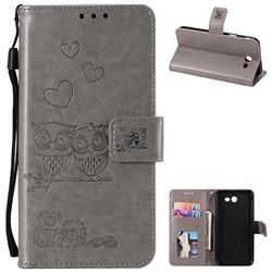 Embossing Owl Couple Flower Leather Wallet Case for Samsung Galaxy J7 2017 Halo US Edition - Gray