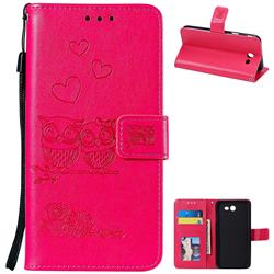 Embossing Owl Couple Flower Leather Wallet Case for Samsung Galaxy J7 2017 Halo US Edition - Red