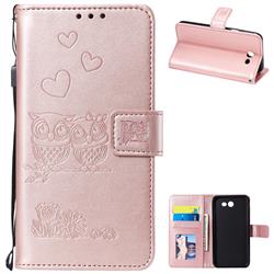 Embossing Owl Couple Flower Leather Wallet Case for Samsung Galaxy J7 2017 Halo US Edition - Rose Gold