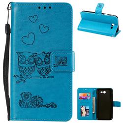 Embossing Owl Couple Flower Leather Wallet Case for Samsung Galaxy J7 2017 Halo US Edition - Blue
