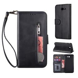 Retro Calfskin Zipper Leather Wallet Case Cover for Samsung Galaxy J7 2017 Halo US Edition - Black
