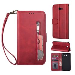 Retro Calfskin Zipper Leather Wallet Case Cover for Samsung Galaxy J7 2017 Halo US Edition - Red