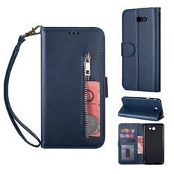 Retro Calfskin Zipper Leather Wallet Case Cover for Samsung Galaxy J7 2017 Halo US Edition - Blue