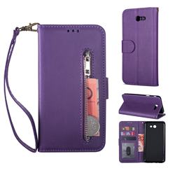 Retro Calfskin Zipper Leather Wallet Case Cover for Samsung Galaxy J7 2017 Halo US Edition - Purple