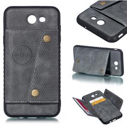 Retro Multifunction Card Slots Stand Leather Coated Phone Back Cover for Samsung Galaxy J7 2017 Halo US Edition - Gray