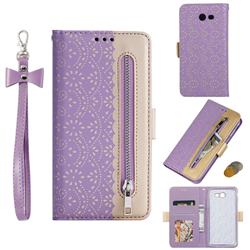 Luxury Lace Zipper Stitching Leather Phone Wallet Case for Samsung Galaxy J7 2017 Halo US Edition - Purple