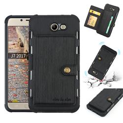 Brush Multi-function Leather Phone Case for Samsung Galaxy J7 2017 Halo US Edition - Black