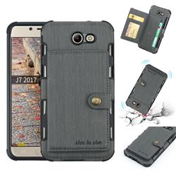 Brush Multi-function Leather Phone Case for Samsung Galaxy J7 2017 Halo US Edition - Gray