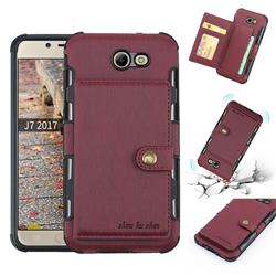 Brush Multi-function Leather Phone Case for Samsung Galaxy J7 2017 Halo US Edition - Wine Red