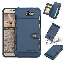 Brush Multi-function Leather Phone Case for Samsung Galaxy J7 2017 Halo US Edition - Blue