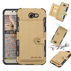 Brush Multi-function Leather Phone Case for Samsung Galaxy J7 2017 Halo US Edition - Golden