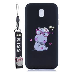 Black Flower Hippo Soft Kiss Candy Hand Strap Silicone Case for Samsung Galaxy J7 2017 J730 Eurasian