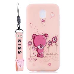 Pink Flower Bear Soft Kiss Candy Hand Strap Silicone Case for Samsung Galaxy J7 2017 J730 Eurasian
