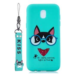 Green Glasses Dog Soft Kiss Candy Hand Strap Silicone Case for Samsung Galaxy J7 2017 J730 Eurasian