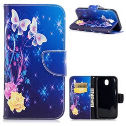 Yellow Flower Butterfly Leather Wallet Case for Samsung Galaxy J7 2017 J730