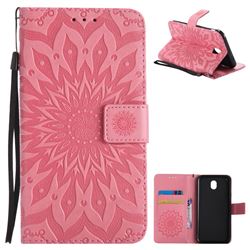 Embossing Sunflower Leather Wallet Case for Samsung Galaxy J7 2017 J730 Eurasian - Pink