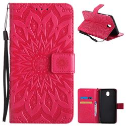 Embossing Sunflower Leather Wallet Case for Samsung Galaxy J7 2017 J730 Eurasian - Red