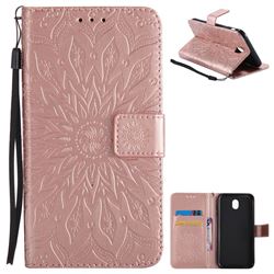 Embossing Sunflower Leather Wallet Case for Samsung Galaxy J7 2017 J730 Eurasian - Rose Gold